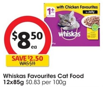 Coles Whiskas Favourites Cat Food 12x85g offer