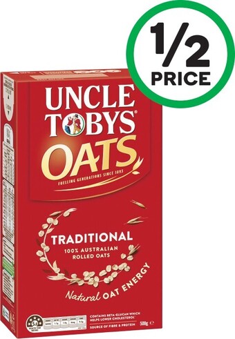 Woolworths Uncle Tobys Oats 500g offer