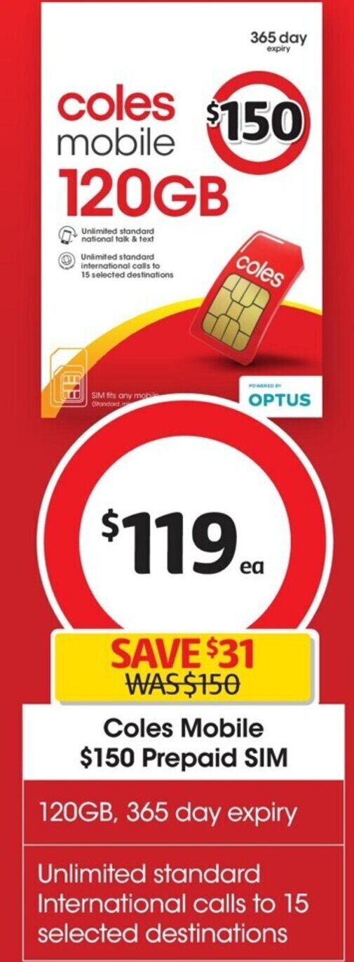 Coles Mobile Prepaid Sim offer at Coles