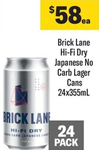 Coles Brick Lane Hi-Fi Dry Japanese No Carb Lager Cans 24x355ml offer