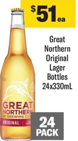 Coles Great Northern Original Lager Bottles 24x330ml offer