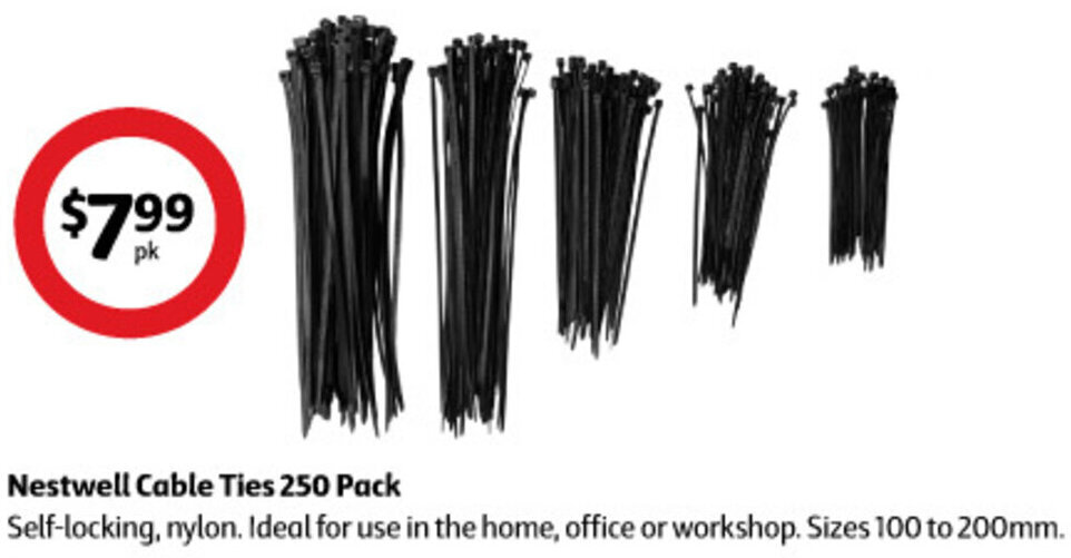 Nestwell Cable Ties 250 Pack offer at Coles