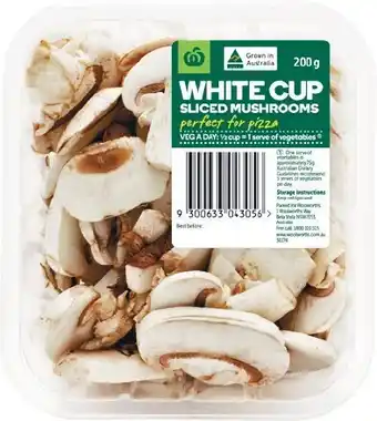 Woolworths Australian Sliced or Cup Mushrooms 200g Pack offer