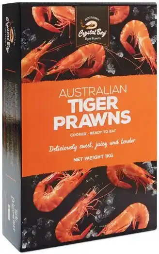 Woolworths Frozen Australian Crystal Bay Cooked Tiger Prawns Carton 1 kg offer