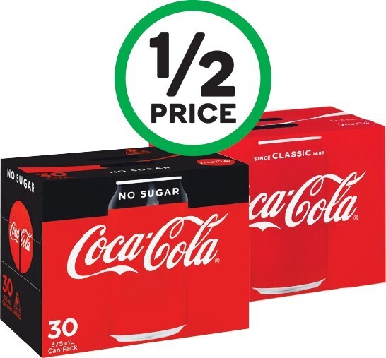 CocaCola Classic, No Sugar or Diet Soft Drink Can Varieties 30 x 375ml