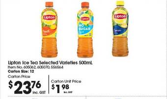 Campbells Wholesale Lipton ice tea selected varieties offer
