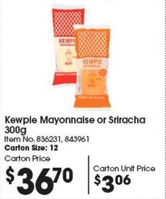 Campbells Wholesale Kewpie mayonnaise or sriracha offer