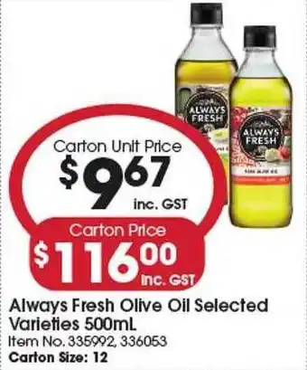 Campbells Wholesale Always fresh olive oil offer