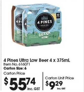 4 pines ultra low beer