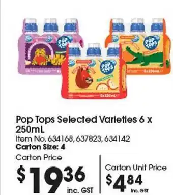 Pop tops selected varieties