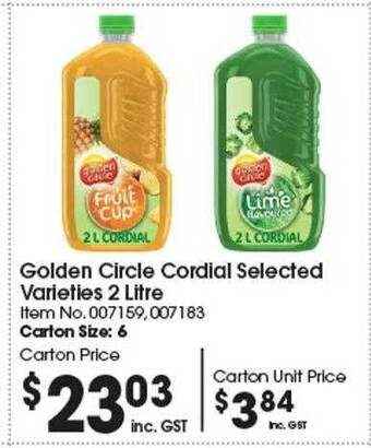 Campbells Wholesale Golden circle cordial offer