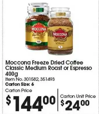 Moccona freeze dried coffee classic medium roast or espresso