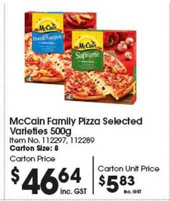 Campbells Wholesale Mccain family pizza selected varieties offer