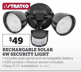 Stratco Rechargable solar 6w security light offer