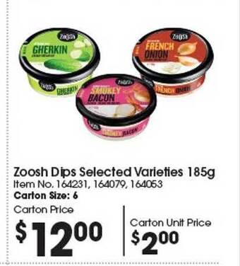 Campbells Wholesale Zoosh dips selected varieties offer