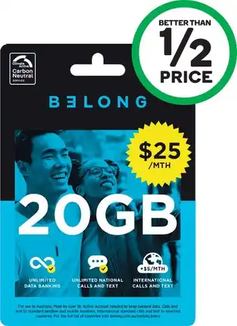 Woolworths Belong $25 SIM Starter Kitu2020 offer