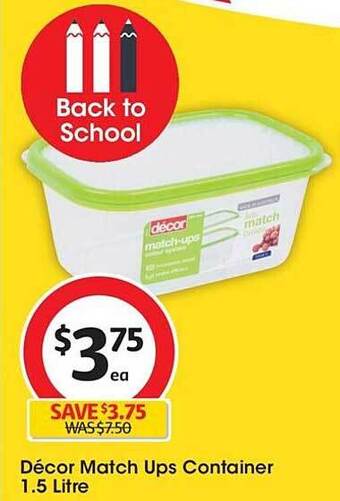 Coles Décor match ups container 1.5 litre offer