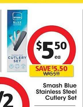 Coles Smash blue stainless steel cutlery set offer