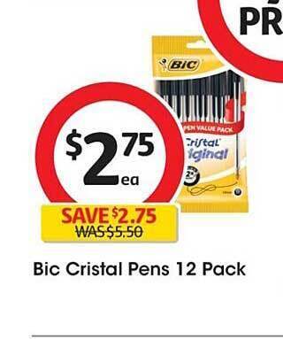 Coles Bic cristal pens 12 pack offer
