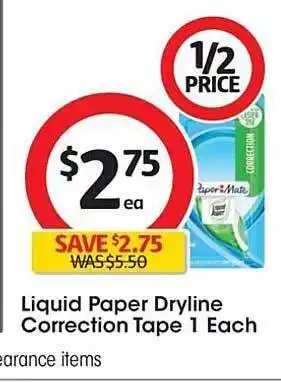 Coles Liquid paper dryline correction tape 1 each offer