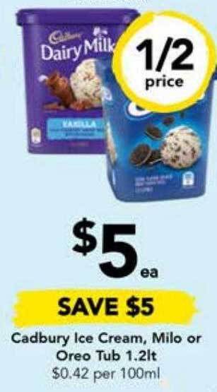 Drakes Cadbury ice cream, milo or oreo tub offer