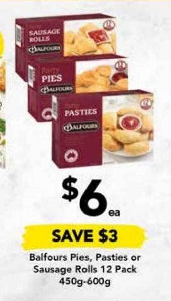 Balfours pies, pasties or sausage rolls