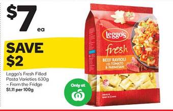 Woolworths Leggo's fresh filled pasta varieties offer