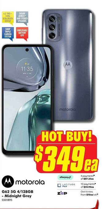 The Good Guys Motorola g62 5g 4-128gb - midnight grey offer