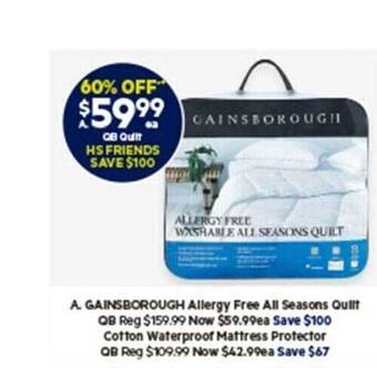 Harris Scarfe Gainsborough allergy free all seasons quilt offer