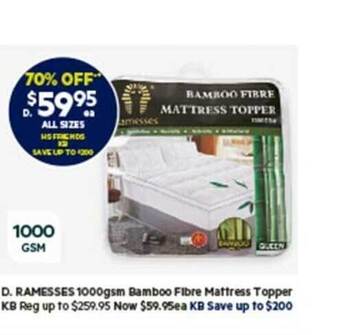 Harris Scarfe Ramesses 1000gsm bamboo fibre mattress topper offer
