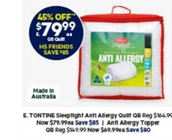 Harris Scarfe Tontine sleeptight anti allergy quilt offer