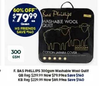Harris Scarfe Bas phillips 300gsm washable wool quilt offer