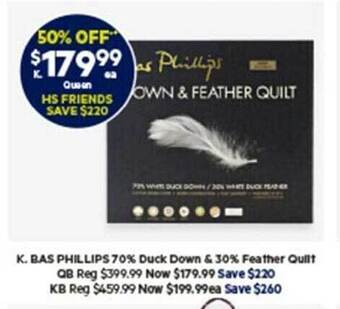 Harris Scarfe Bas phillips 70% duck down & 30% feather quilt offer