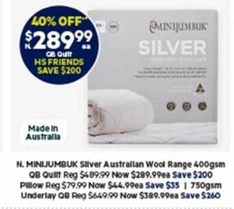 Harris Scarfe Minijumbuk silver australian wool range 400gsm offer