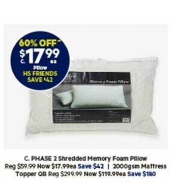Harris Scarfe Phase 2 shredded memory foam pillow offer