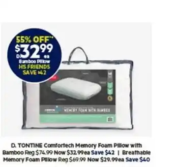 Harris Scarfe Tontine comfortech memory foam pillow with bamboo offer