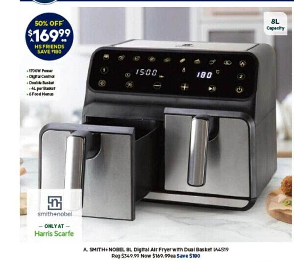 Smith+nobel 8l digital air fryer with dual basket offer at Harris Scarfe