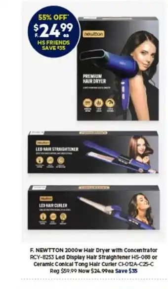Harris Scarfe Newtton 2000w hair dryer with concentrator rcy-8253 led display hair straightener hs-088 or ceramic conical tong hair curler offer