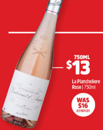 BWS La Plancheliere Rose 750ml offer