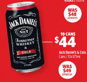 BWS Jack Daniel's & Cola Cans 10x375ml offer