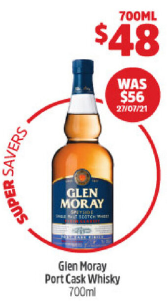BWS Glen Moray Port Cask Whisky 700ml offer