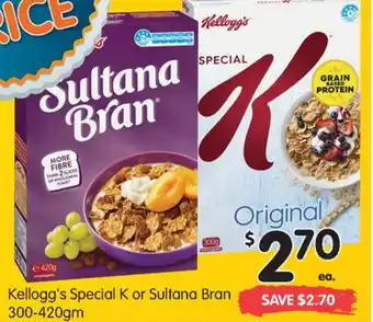 Spar Kellogg's Special or Sultana Bran 300-420gm offer