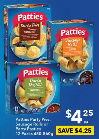 Ritchies Patties Party Pies, Sausage Rolls or Party Pasties 12 Packs 450-560g offer