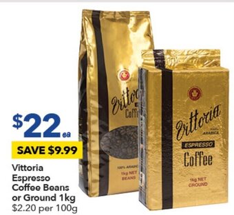 Ritchies Vittoria Espresso Coffee Beans or Ground 1kg offer