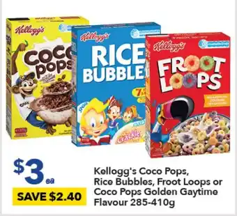 Kellogg's Coco Pops, Rice Bubbles, Froot Loops or Coco Pops Golden Gaytime Flavour 285-410g