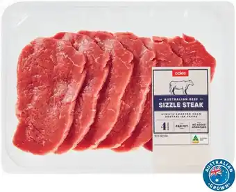 Coles Coles No Added Hormones Beef Sizzle Steak 400g offer