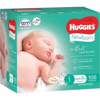 BIG W Huggies 108-pack newborn nappies size 1 (up to 5kg) offer