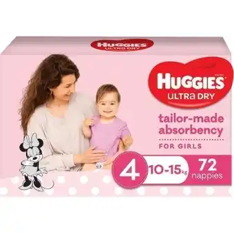 BIG W Huggies 72-pack ultra dry nappies girl size 4 (10-15kg) offer