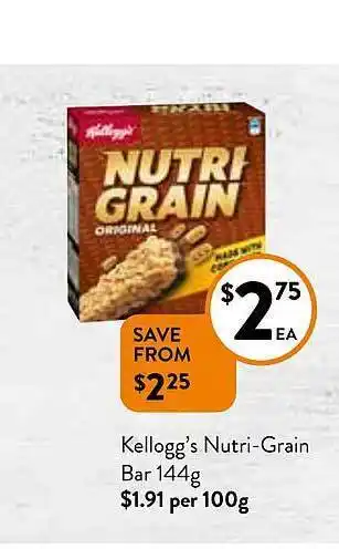 Foodworks Kellogg's nutri-grain bar 144g offer