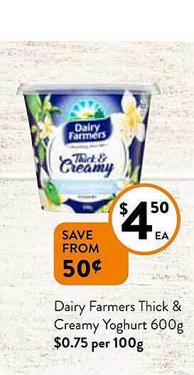 Foodworks Dairy farmers thick & creamy yoghurt 600g offer